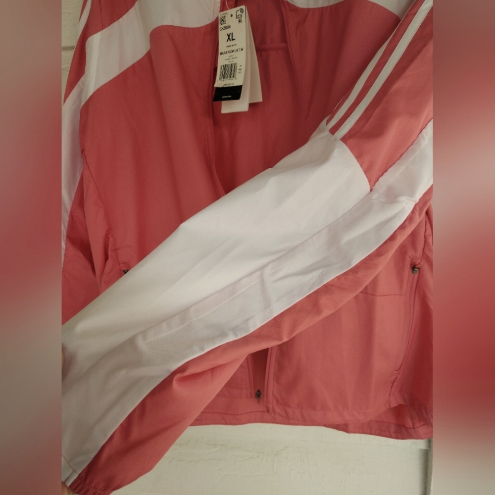 Adidas Marathon Running Jacket Hazy Rose Water Repellent Reflective Size XL - Picture 10 of 16